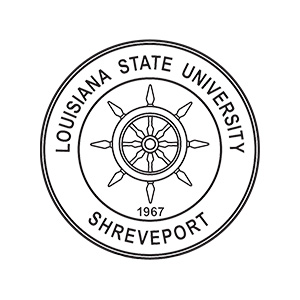 The Louisiana State University Shreveport seal as a black outline on a white background. The words &ldquo;Louisiana State University&rdquo; are in an arch over a ship wheel. The year &ldquo;1967&rdquo; is below the ship wheel. The word &ldquo;Shreveport&rdquo; is below the year and is in an inverted arch.