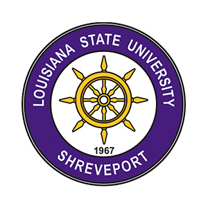 The Louisiana State University Shreveport seal in purple and gold. The words &ldquo;Louisiana State University&rdquo; are in an arch over a ship wheel in gold. The year &ldquo;1967&rdquo; is below the ship wheel. The word &ldquo;Shreveport&rdquo; is below the year and is in an inverted arch.